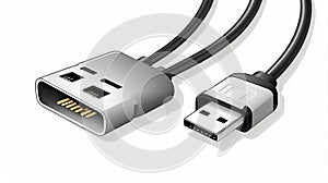 Close-Up of White USB and Micro USB Cable Plug  on white Background