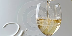 Close Up of White Wine Being Poured Into a Glass with Bubbles.