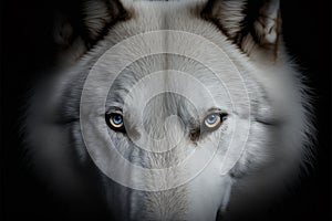 Close up on a white wolf eyes on black