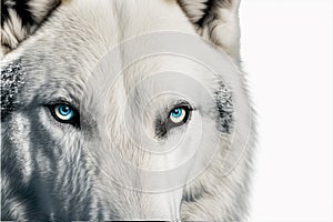 Close up on a white wolf eyes isolated on white