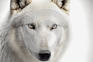 Close up on a white wolf eyes isolated on white