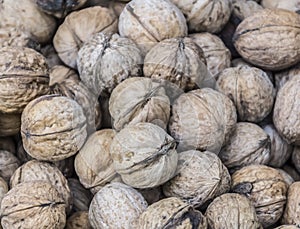 Close-up whole walnut in bulk