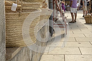 Close-up of wicker baskets called senallas