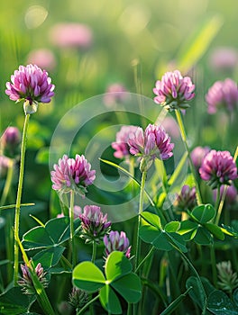 Close up wild red clover in a meadow