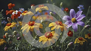 Close-up of wildflowers under the morning sun.