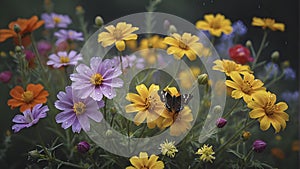 Close-up of wildflowers under the morning sun. photo