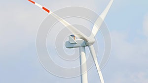 Close-up of wind energy turbine renewable electric energy source