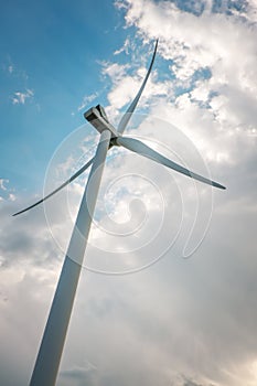 Close up of a wind turbine producing alternative energy