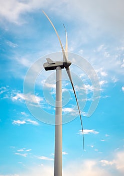 Close up of a wind turbine producing alternative energy