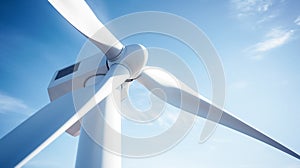 Close up of wind turbine providing renewable green energy. Alternative energy source.