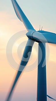 A close up of a wind turbine with the sun in background, AI