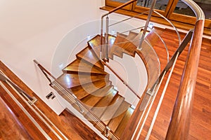 Close-up of winding wooden stairs