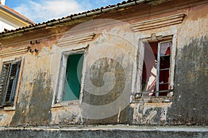 Close up of window of old abbandoned house