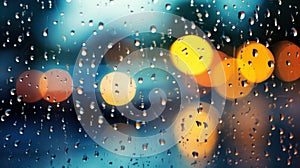 A close up of a window with rain drops on it, AI