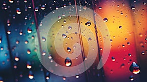 A close up of a window with rain drops on it, AI