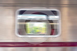 Close up window of Train bogey to motion abstract blur style photo