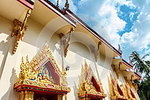 close up windows bass-relief in Beautiful temple Wat Samai Kongka on Ko Pha Ngan, Thailand.