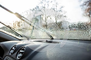 Close up of a windscreen washers, clear view of he driver