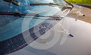 Close up of a windscreen washers, clear view of he driver