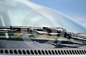 Close up of a windshield wiper