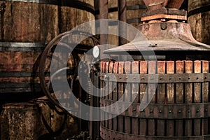 Close-up of wine barrels