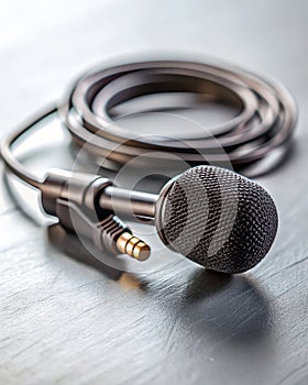 Close-Up of Wired Microphone on White Surface