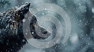 A close up of a wolf looking out in the snow, AI