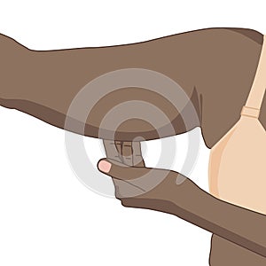 Close up woman with black skin arm with bat wings, excess fat arm illustration on white background