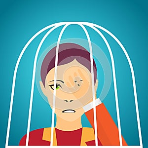 Close up of a woman in a cage