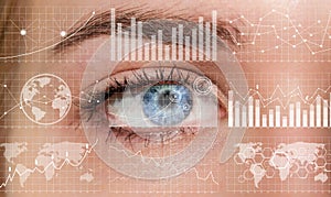 Close-up of woman digital eye 3D rendering