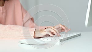 Close up of woman hands typing keyboard computer, people and technology, work from home