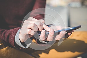 Close up of woman hands using smart phone