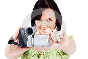 Close-up of woman holding home video camera