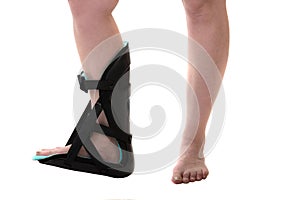 Close up of woman leg with ankle foot orthosis brace