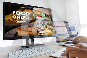 Close up woman ordering food online by internet Concept order