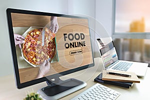 Close up woman ordering food online by internet Concept order