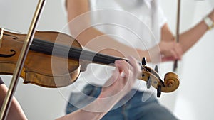 Close up woman play the violin lyric composition