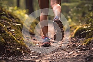 Close-Up of Woman Runner\'s Feet in Nature, Focus on Shoes, Healthy Lifestyle Concept. Generative Ai
