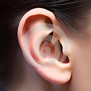 Close-up of woman\'s ear with hearing aid in ear.