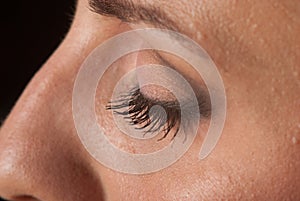 Close up of woman`s eyes with eyelashes