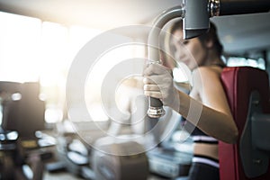 Close up woman`s hand fitness . photo