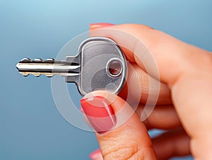 Close-up of a woman\'s hand holding a house key