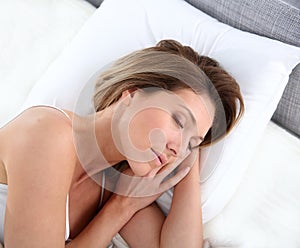 Close-up of woman sleeping peacefully