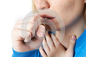 Close Up Of Woman Suffering With Cough photo