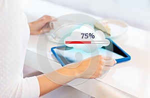 Close up of woman with tablet pc cloud computing