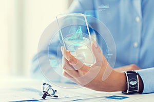 Close up of woman with transparent smartphone