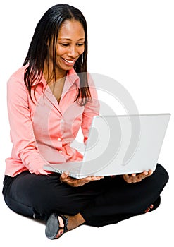 Close-up of a woman using a laptop