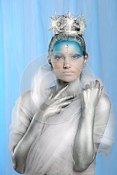 Close up of a woman wearing creative make up as Ice Queen