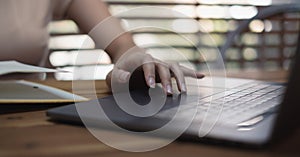 Close up Woman working at home office hand on keyboard for working or learning online