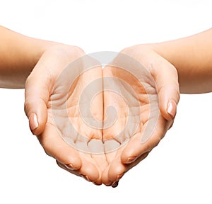 Close up of womans cupped hands photo